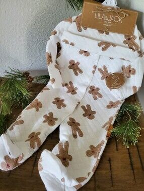 Lila & Jack Quilted Gingerbread Man Holiday Footed Pajama Set NWT 0-3M